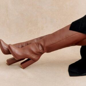 Sézane Apolline Thigh High Boots - Smooth Chocolate - 39